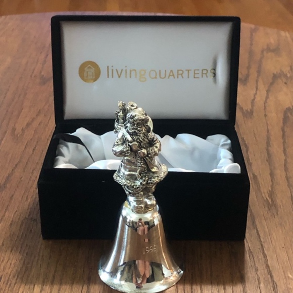 Living Quarters Santa Bell 1999 Lacquered Silver Plate Christmas Holiday Decor
